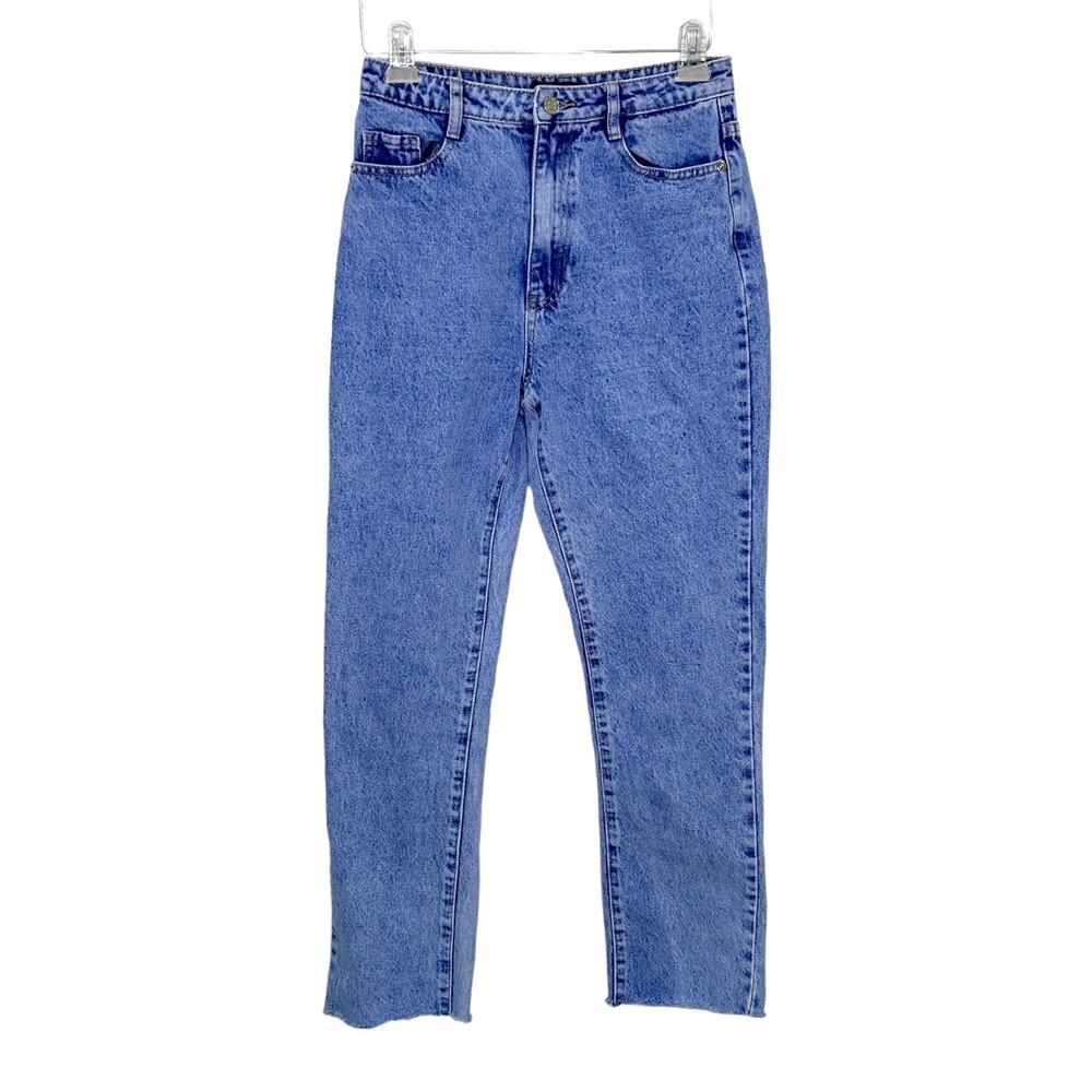 Missguided Wrath Light Wash Straight Leg High Waist Jeans Raw Hem